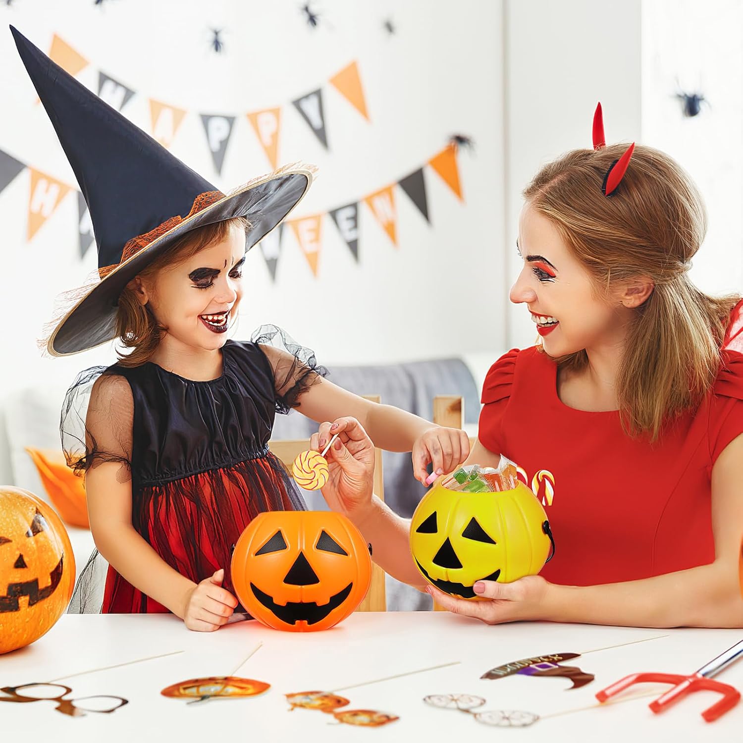 Didiseaon 2Pcs Pumpkin Candy Bucket Halloween Decor