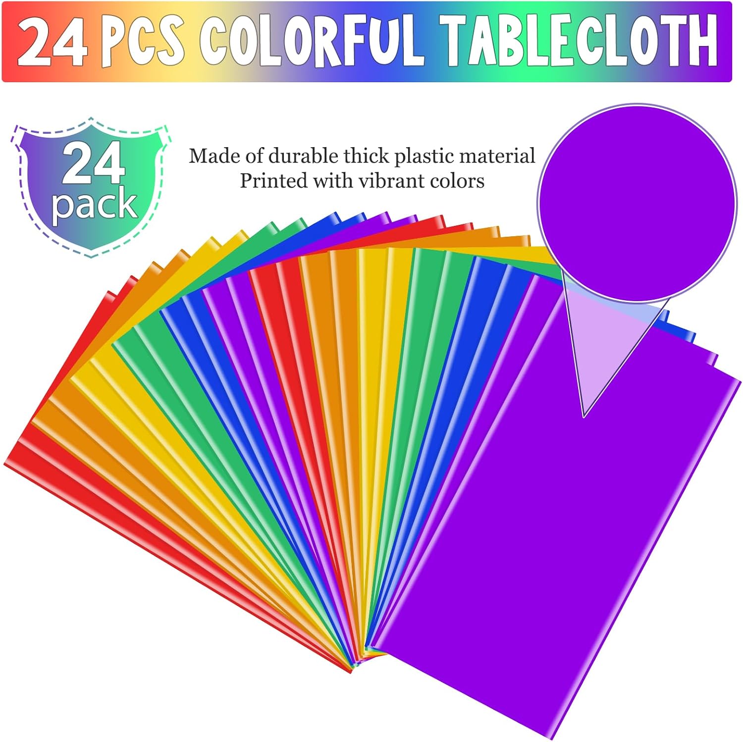 24 Pack Assorted Color Rectangle Plastic Tablecloth for Birthday and Wedding Events