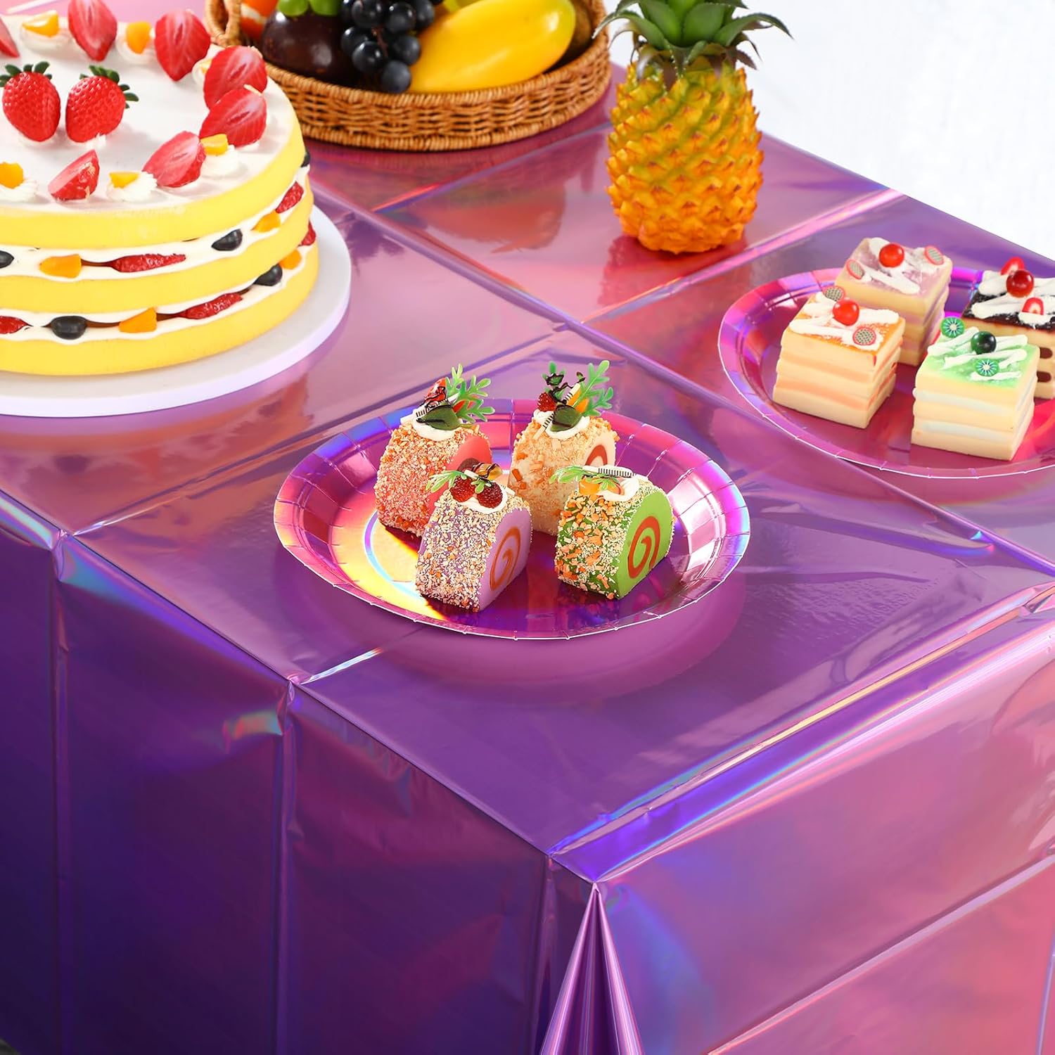 3 Pack Iridescent Pink Purple Plastic Tablecloths