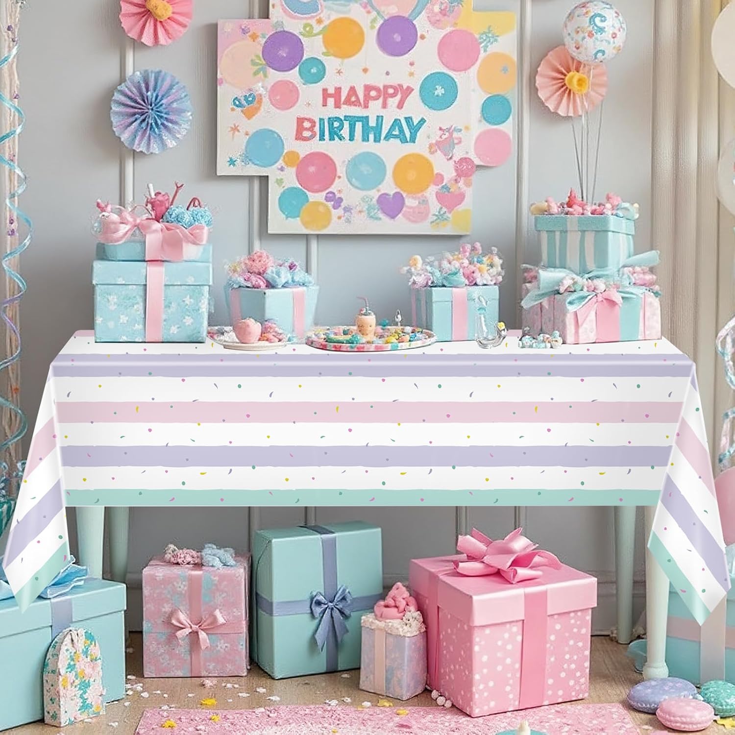 2 Pack Ice Cream Tablecloth Party Decorations 54 x 108 Inch