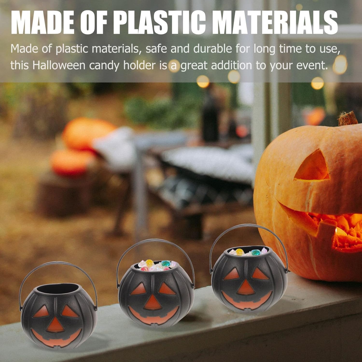Luxshiny 24pcs Mini Halloween Candy Buckets with Handle for Party Favors