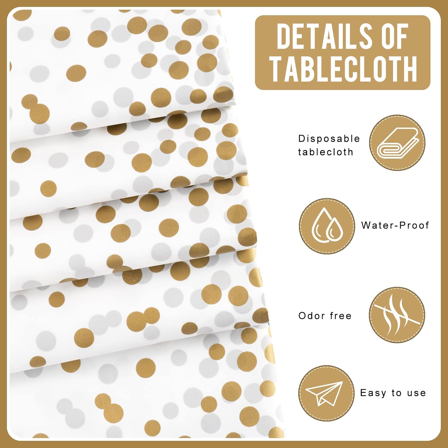 Eleclassi White and Gold Dot Tablecloths 6 Pack 54x108in