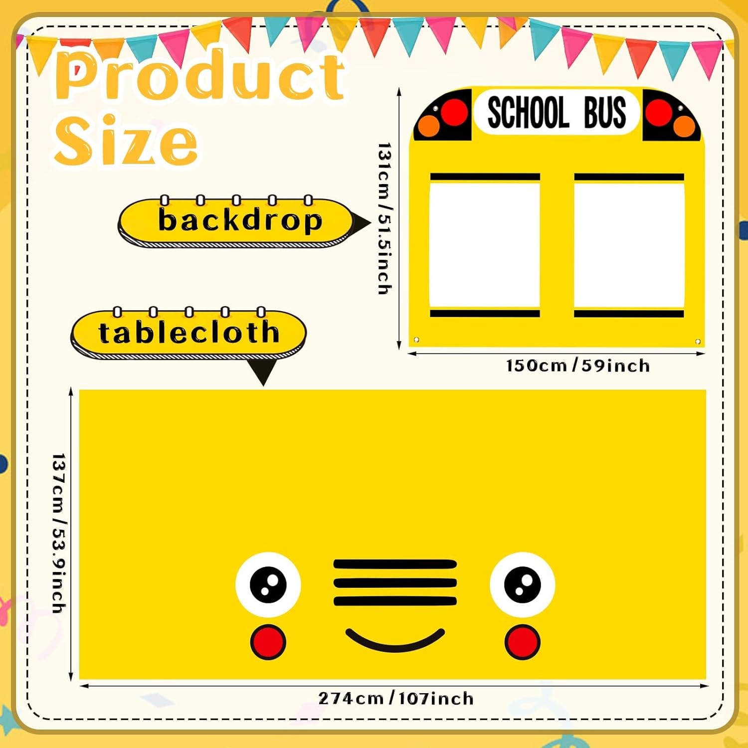 Cumule School Bus Themed Tablecloth and Backdrop Set