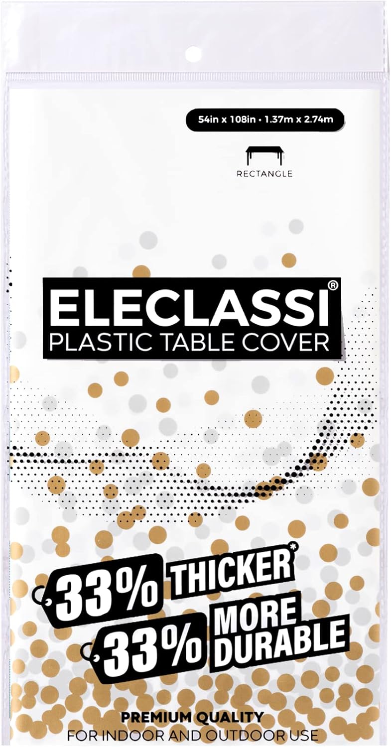 Eleclassi White and Gold Dot Tablecloths 6 Pack 54x108in