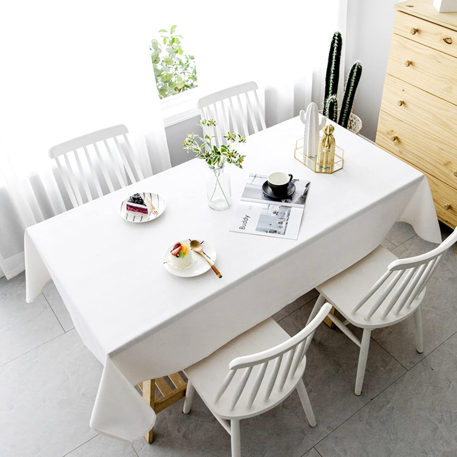 6 Pack White Tablecloths 60x102 Inch Rectangle Table Cover for 6 Foot Tables Stain Resistant Washable