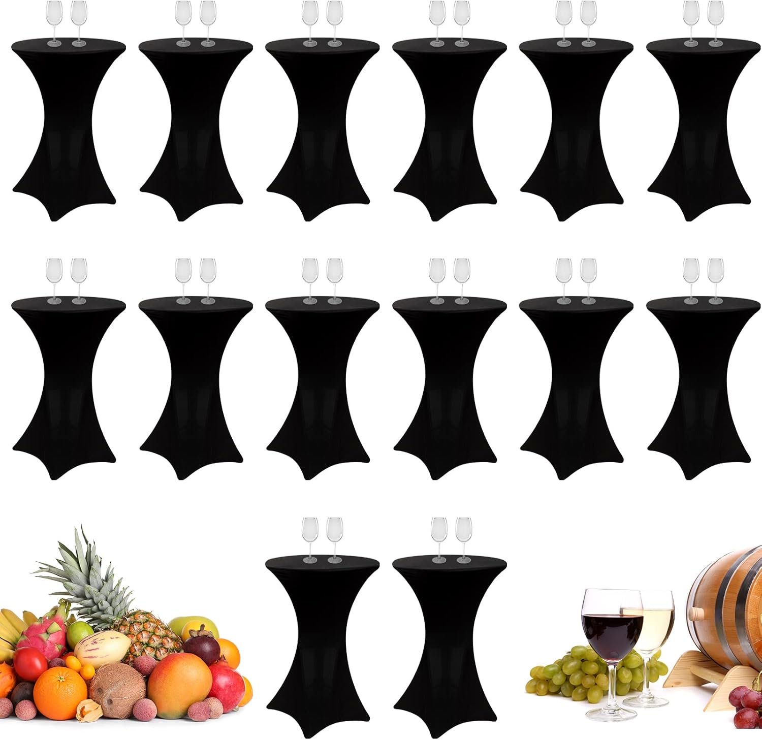 Linyuthia 14 Pack Spandex Round Tablecloths Black