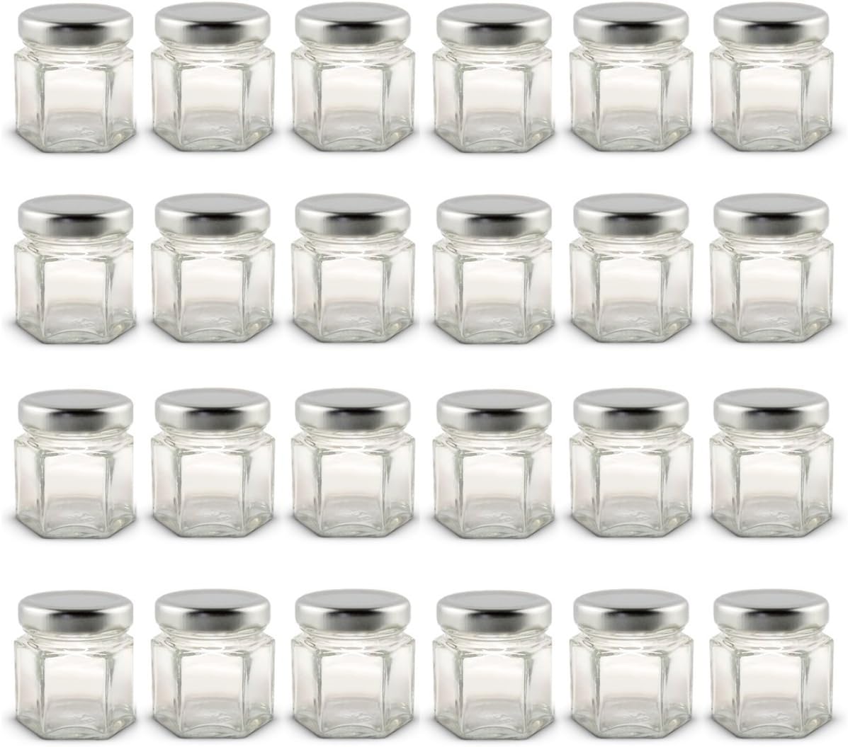 15 Oz Hexagon Glass Jars with Silver Lids Pack of 24