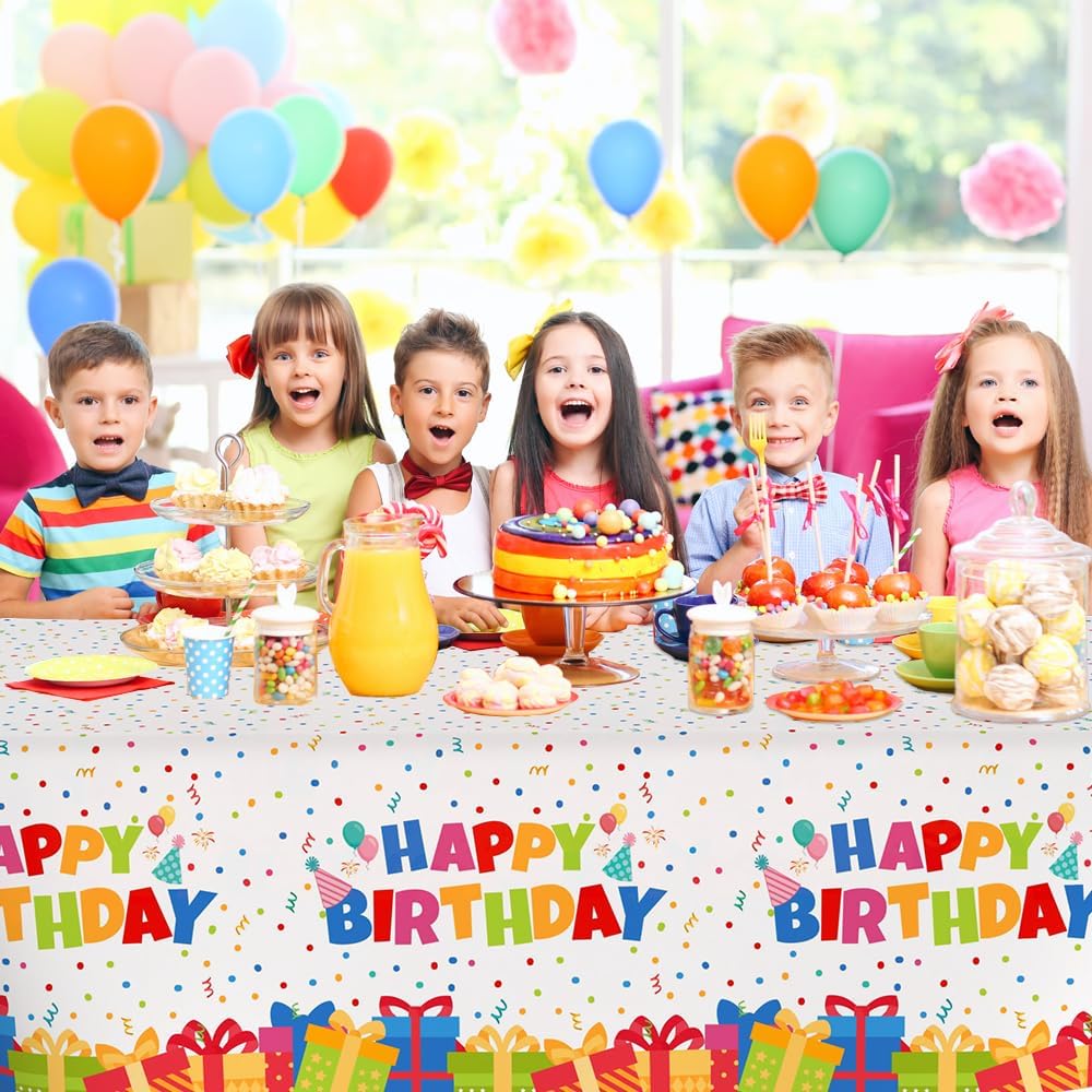 3 Pack Birthday Tablecloths for Kids 54x108 Inch Waterproof Rectangle Party Covers