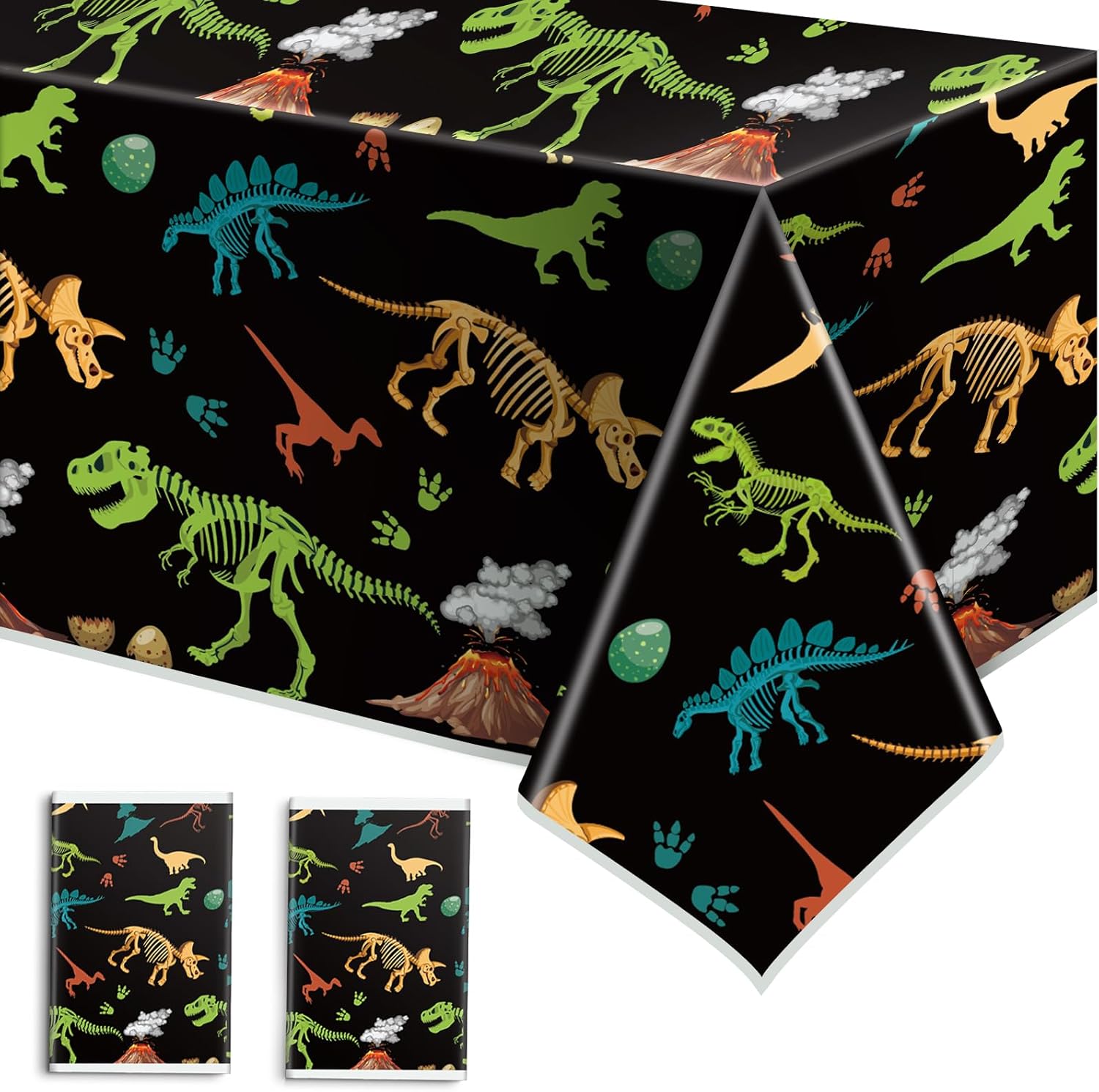 2 Pack Dinosaur Tablecloth 54x108 Inch Waterproof Dino Party Cover for Kids Boy Birthday Decorations
