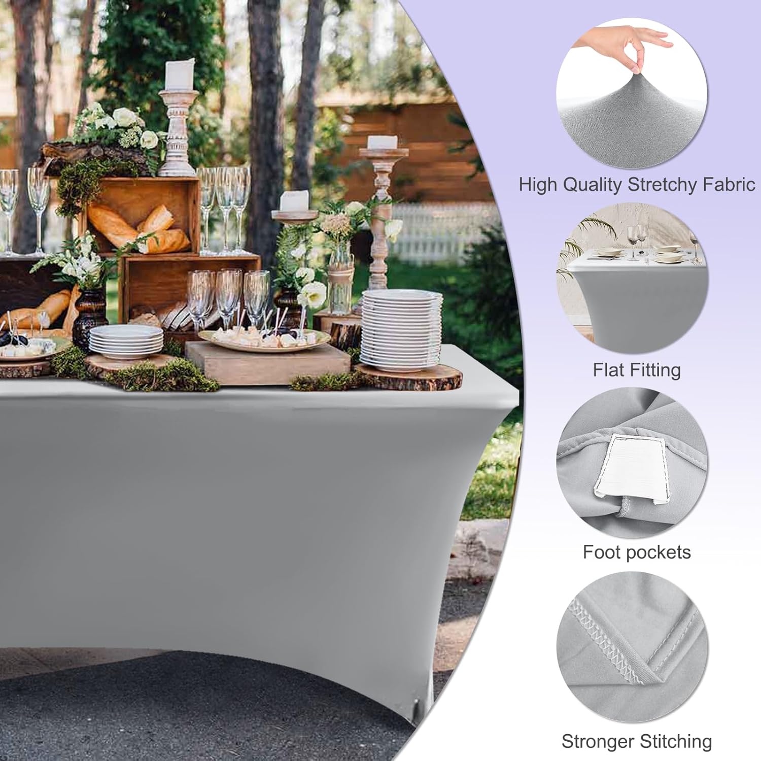 ABCCANOPY 6 Ft Grey Spandex Table Cover Stretch Fit Wrinkle Resistant