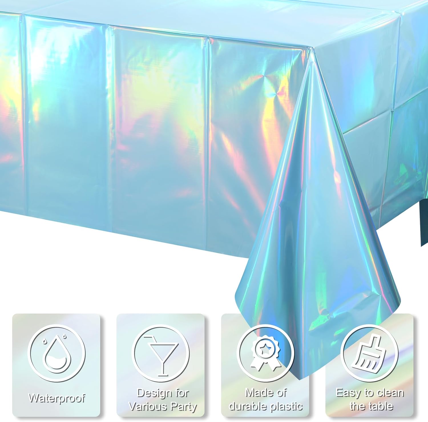 3 Pack Iridescent Light Blue Tablecloths for Parties