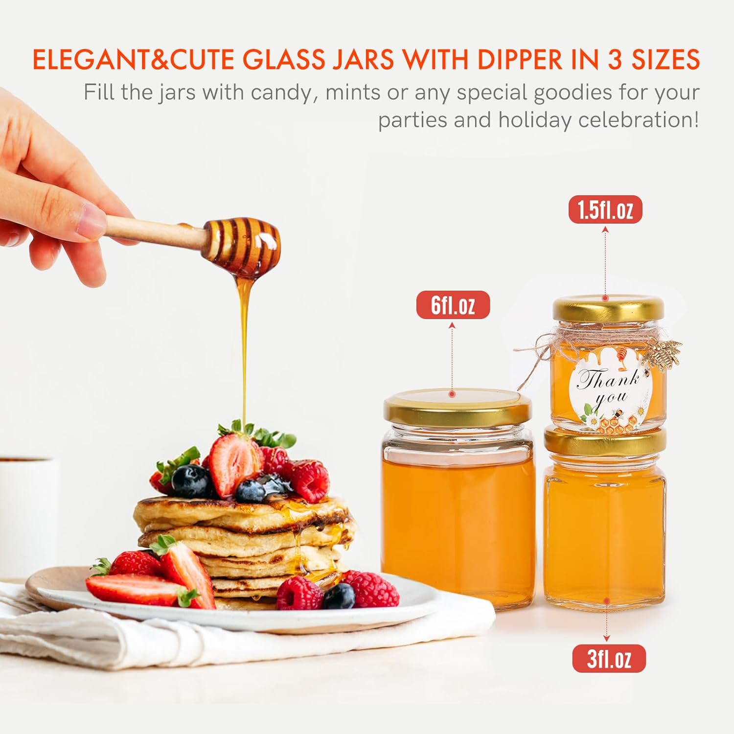 AuroTrends Mini Honey Jars 15oz Glass 30Pack with Dippers
