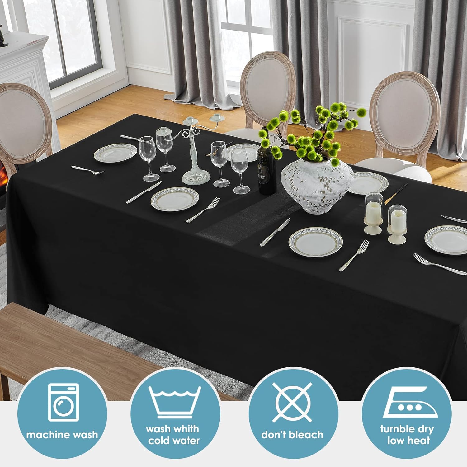 VidaFete 2 Pack 90x132 Inch Black Tablecloth