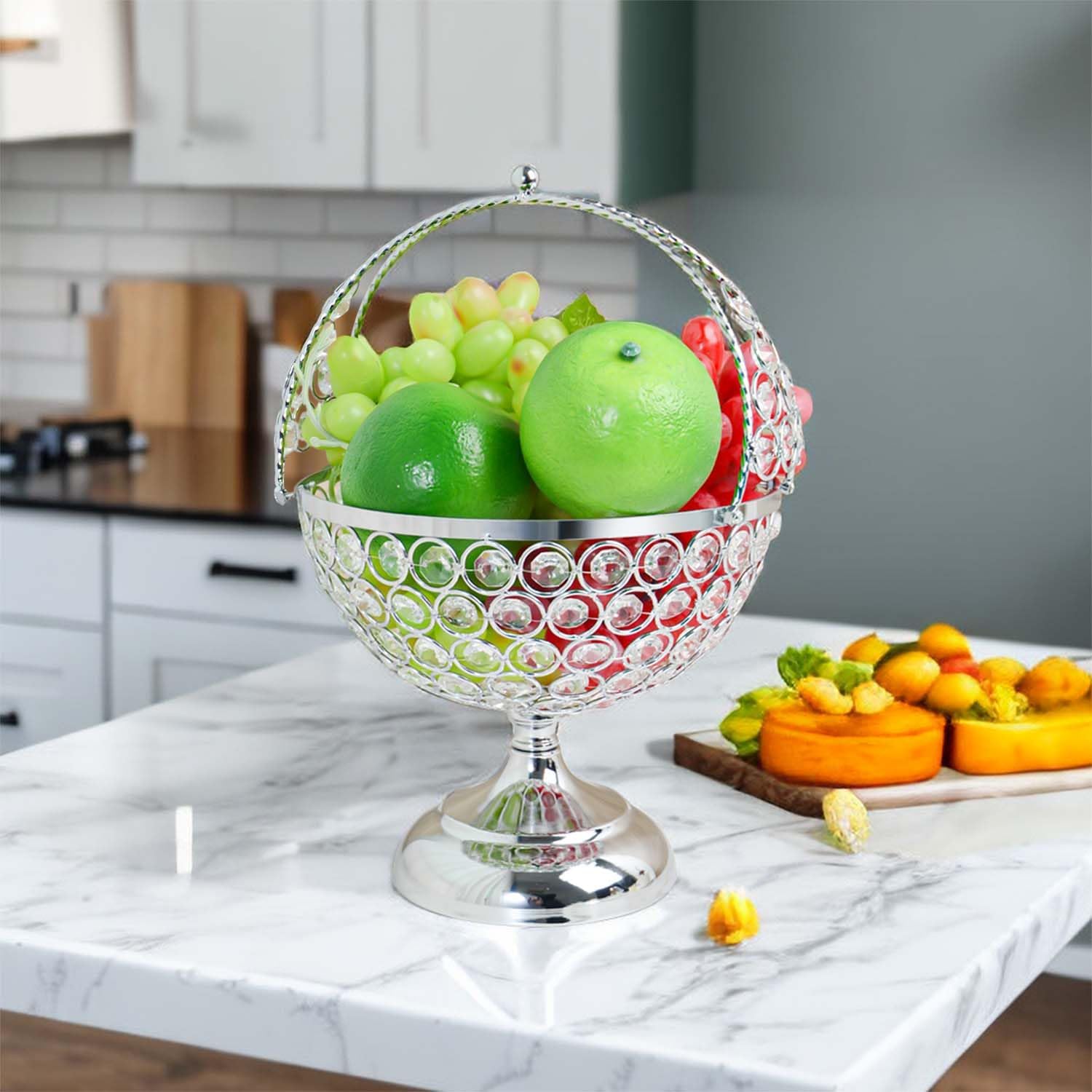 Crystal Candy Bowl Holder Decorative Fruit Bowl Stand Flower Basket Ornament Table Centerpiece Silver