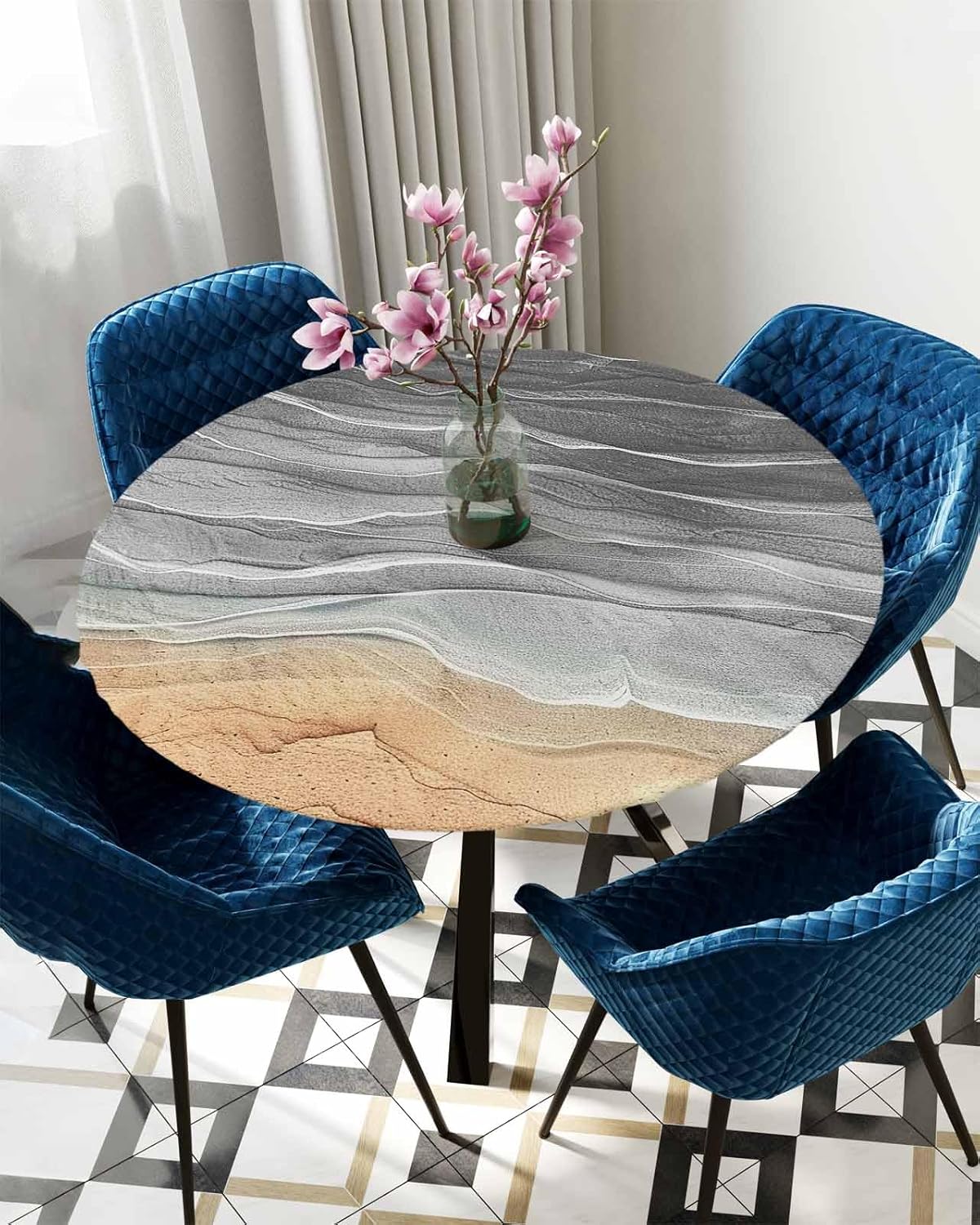 Ocean Grey Round Waterproof Table Cover with Elastic