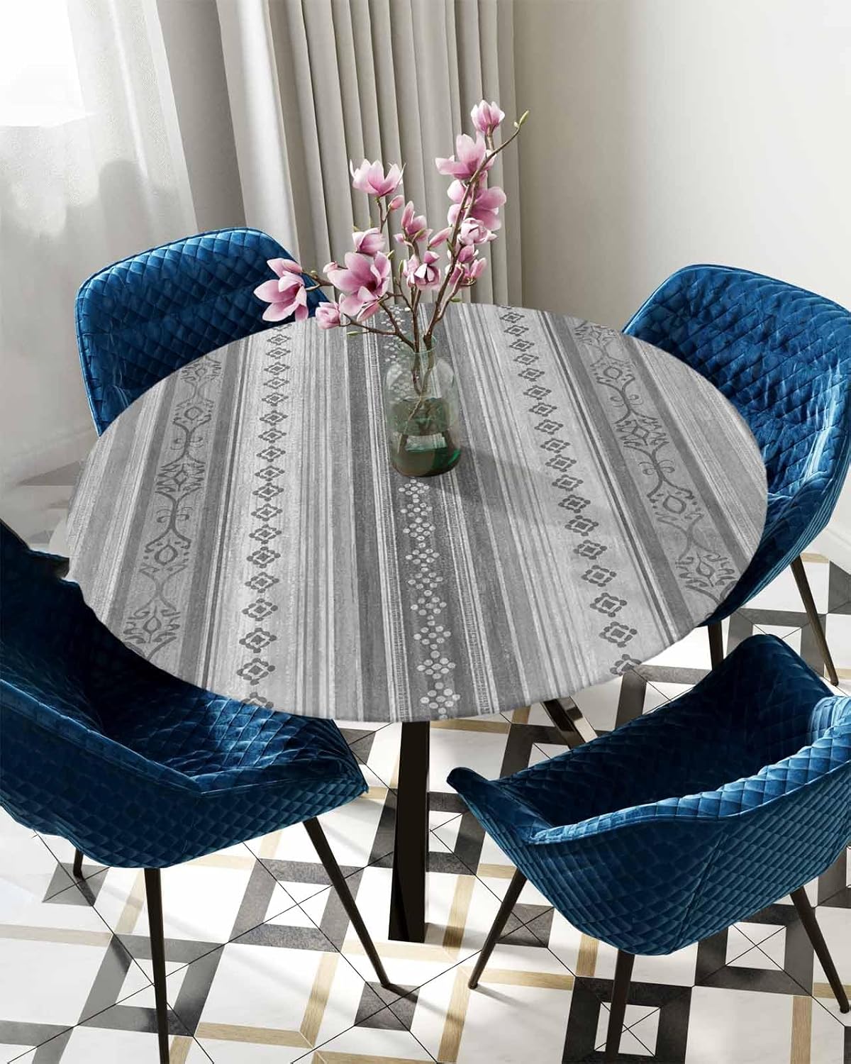 Bohemian Round Waterproof Table Cover 55-60 Inch Elastic Oil-Proof Tablecloth