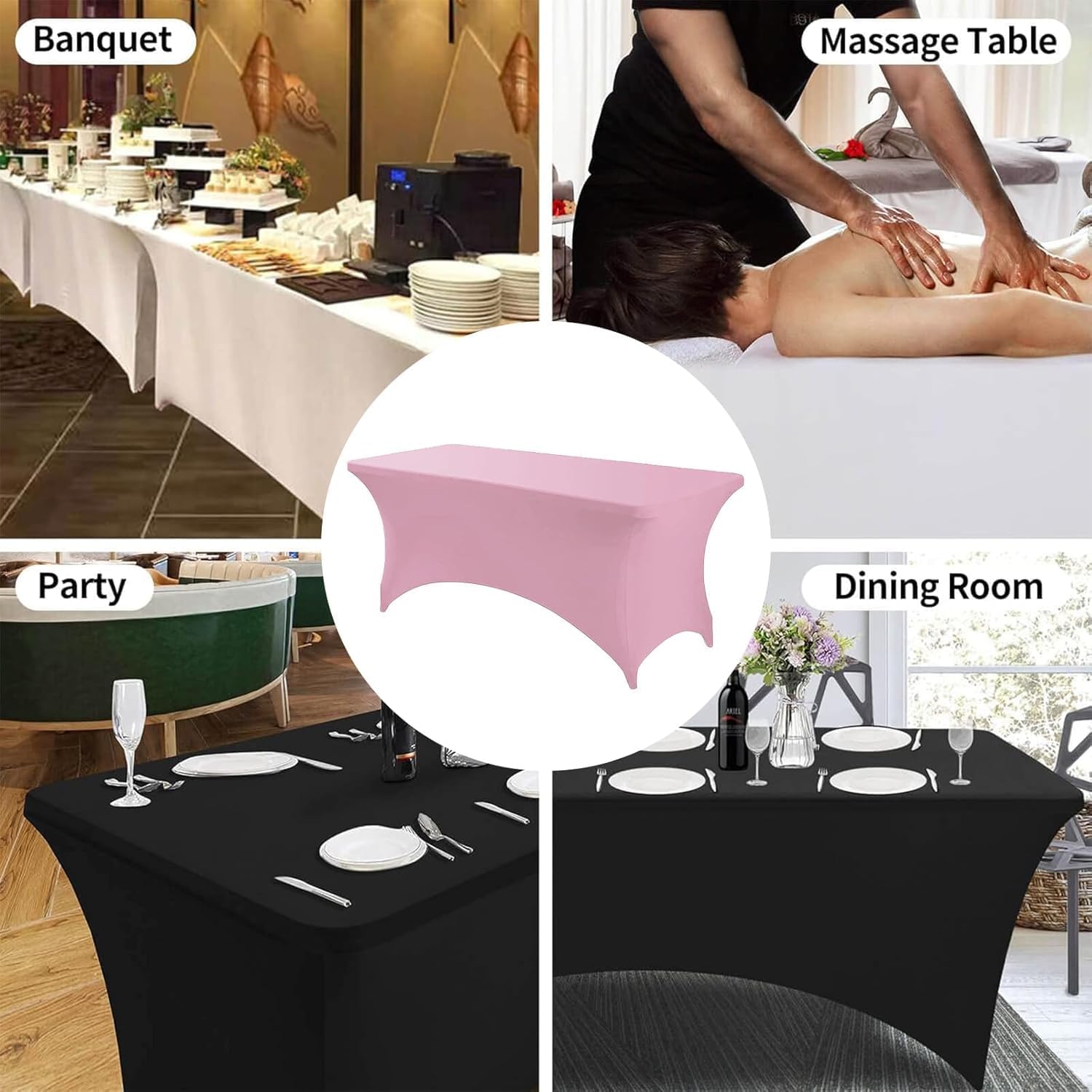 Spandex Table Cover 6ft Pink 4ft Rectangular Stretch Tablecloth for Home Events