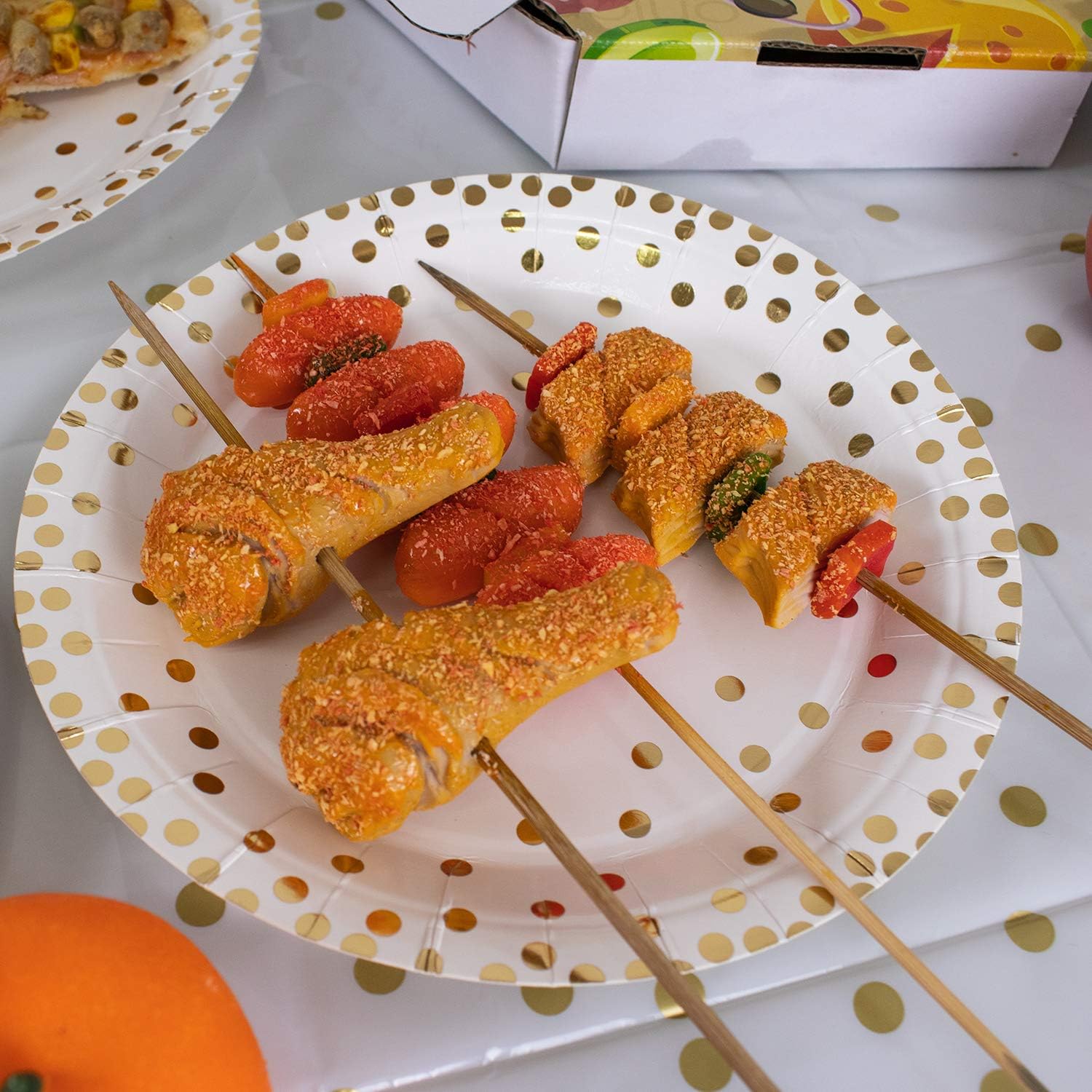 4 Pack Plastic Tablecloths with Gold Dot Design