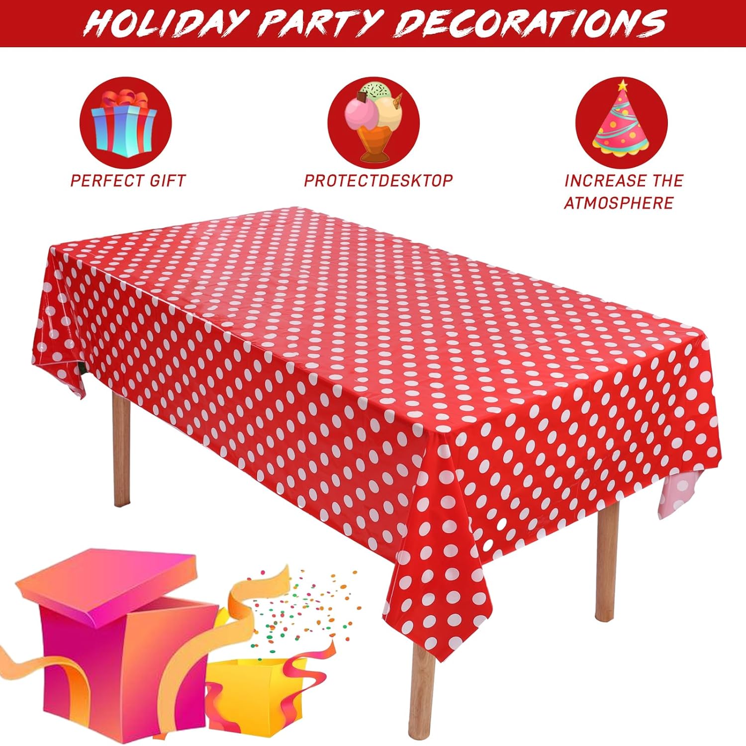 Kesfey 3 Pack Red Polka Dot Tablecloths 54x108 Inch Mickey Mouse Theme