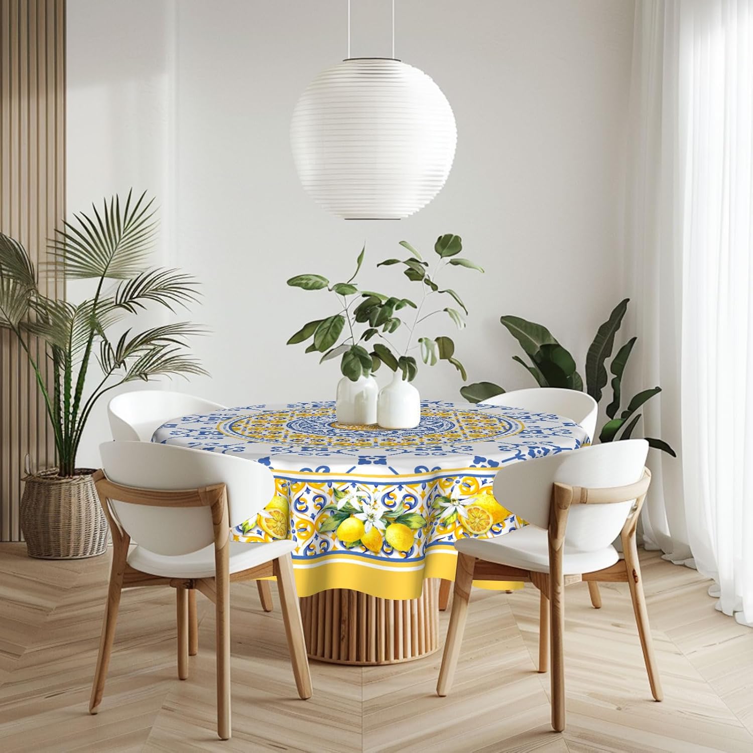 Imiss Lemon Yellow 60 Inch Round Tablecloth Boho Floral Design