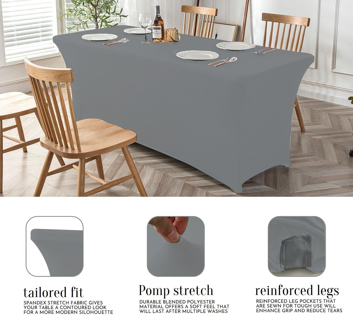 Pomp Stretch Silver 6 Foot Spandex Tablecloth