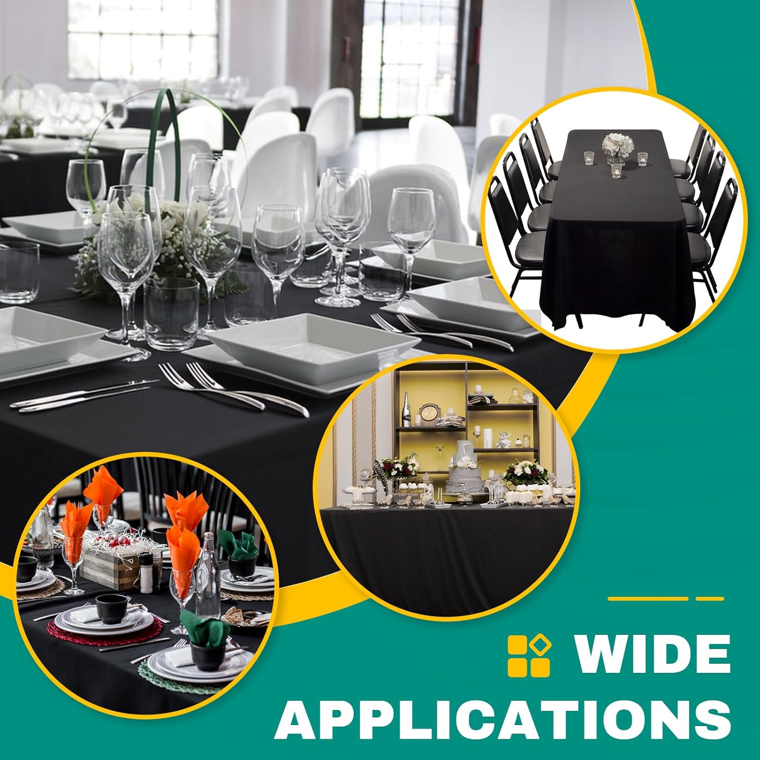 50 Pack Black Plastic Tablecloths for Rectangle Tables