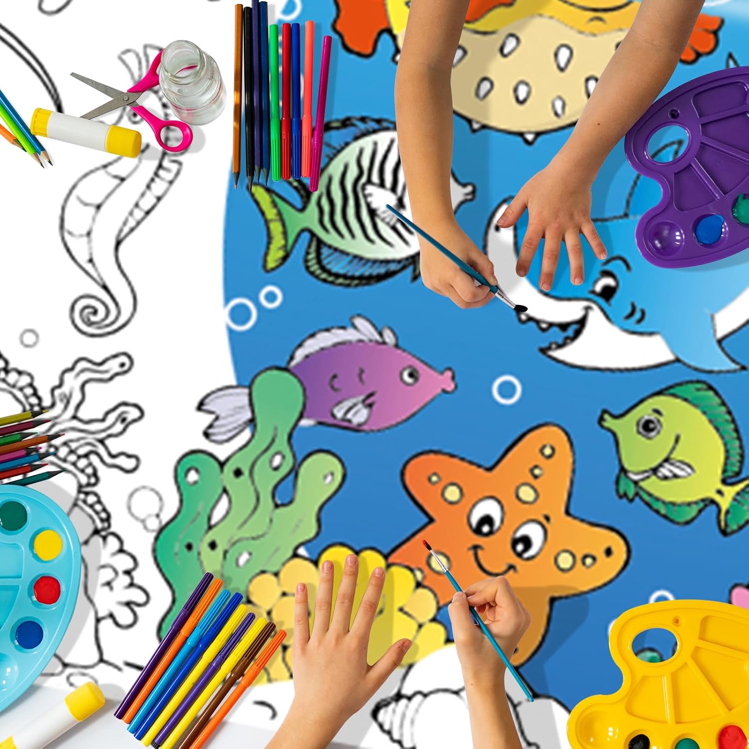 Ocean-Themed Giant Tablecloth for Kids 54x108 Inch
