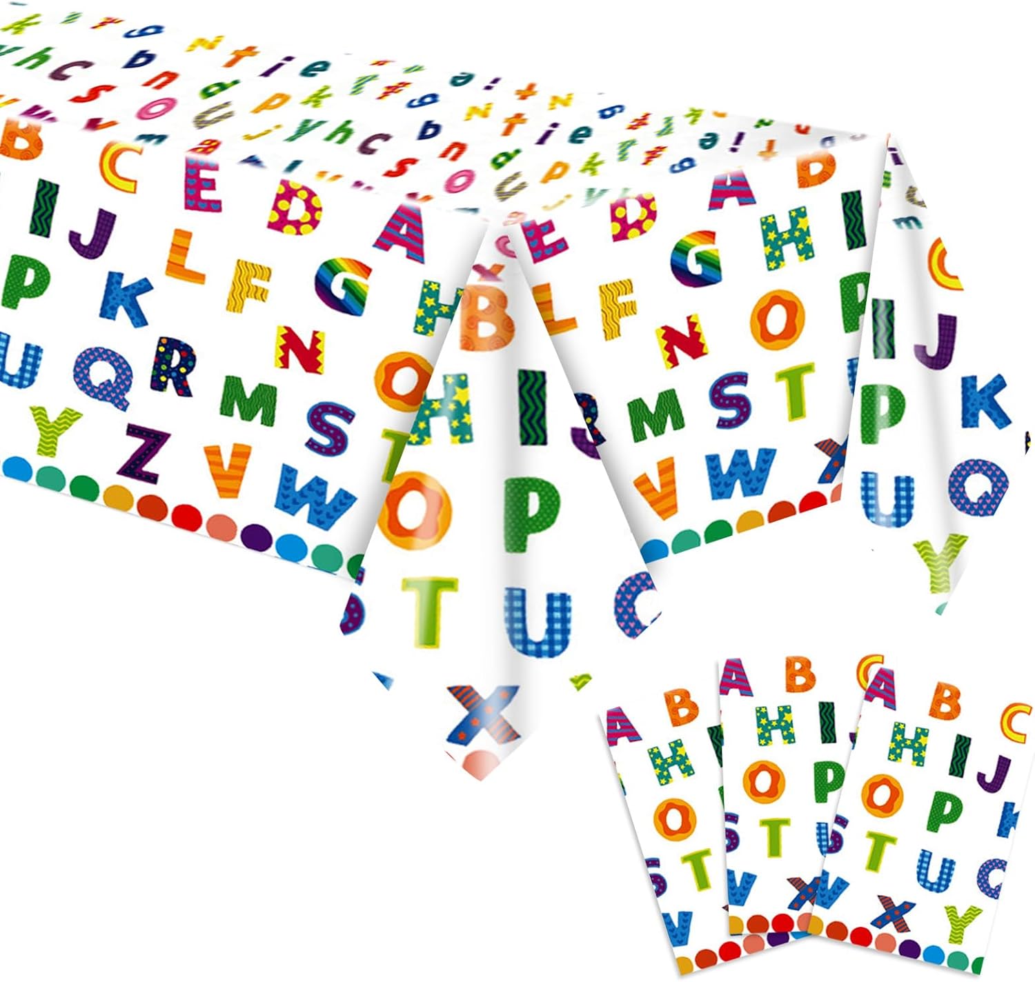 3Pcs Colorful ABC Alphabet Tablecloth 54x108 Inch Rectangular