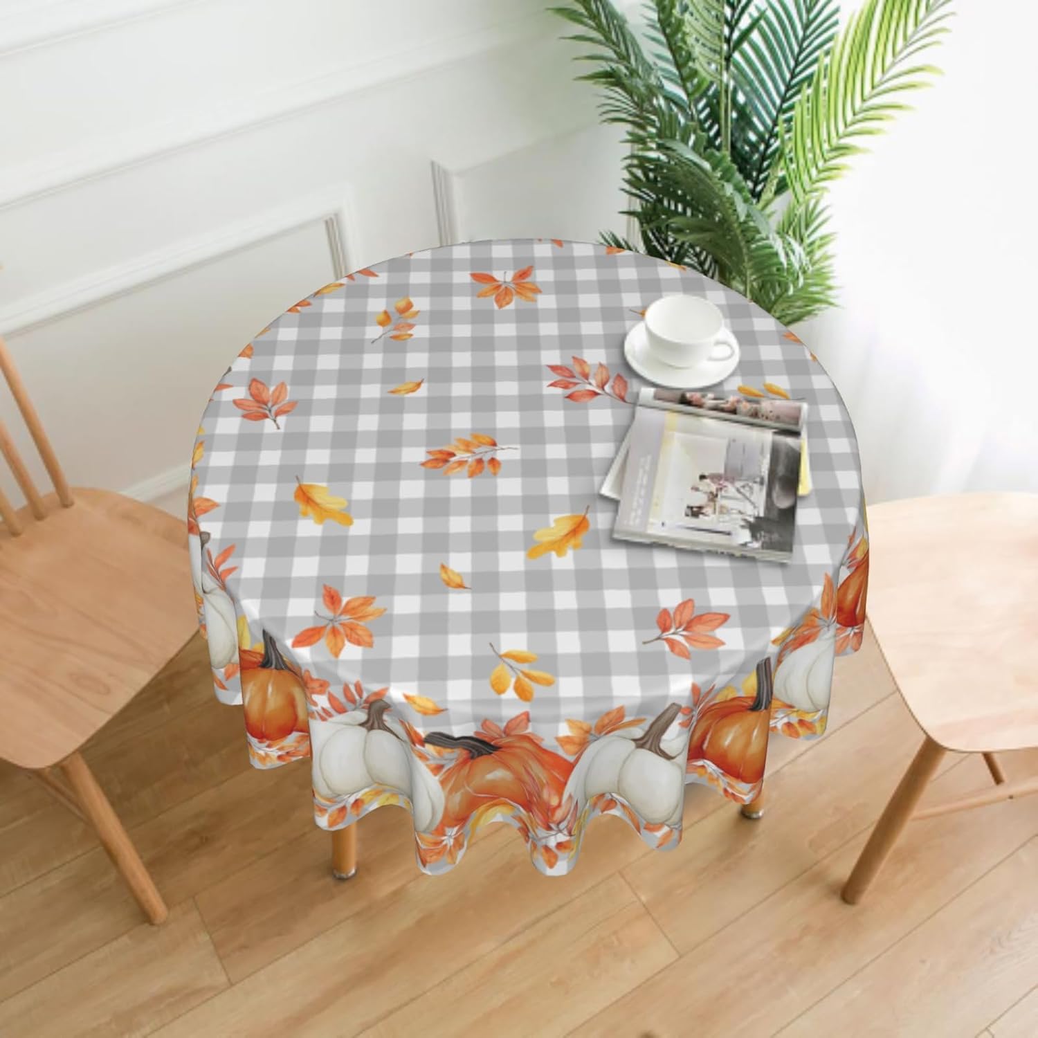 Fall Tablecloth 60 Inch Round Water-Resistant Pumpkins Festival Kitchen Cover