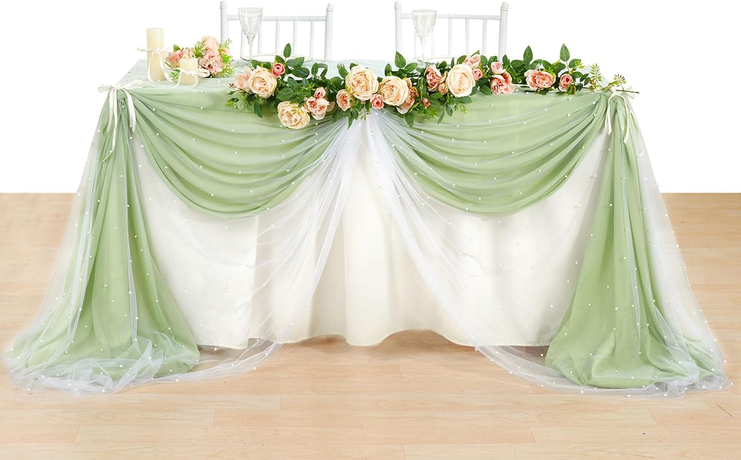 LuoluoHouse White Pearl Table Cloth 10ft Tulle Wedding Runner Decor