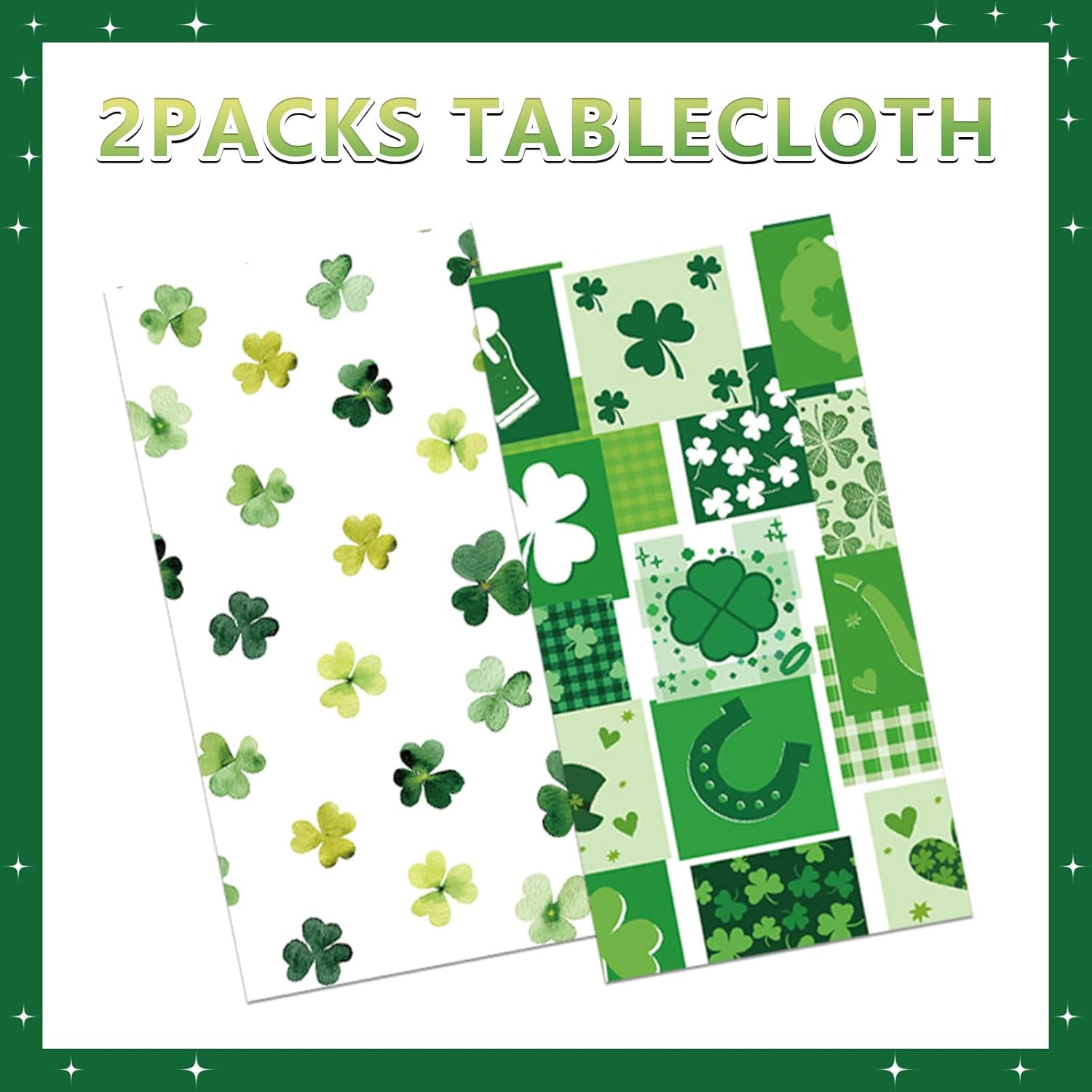 2PCS St Patricks Day Tablecloths Green Shamrock 54x108 Plastic Disposable Party Covers