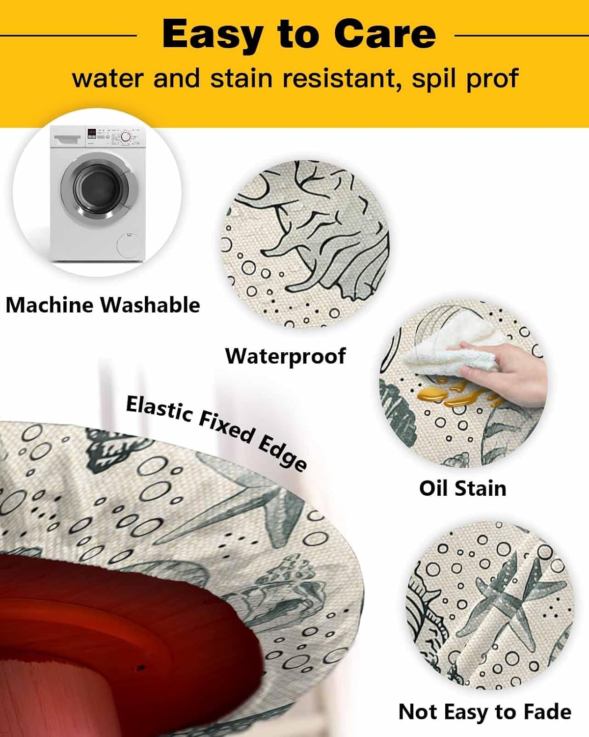 Nautical Coastal Round Waterproof Table Cover with Elastic Band
