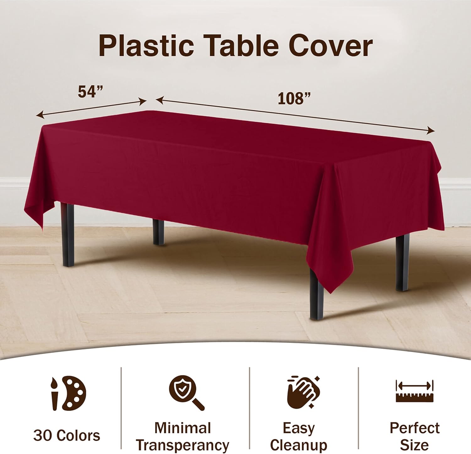 Exquisite 4-Pack Burgundy Plastic Tablecloth - 54In x 108In