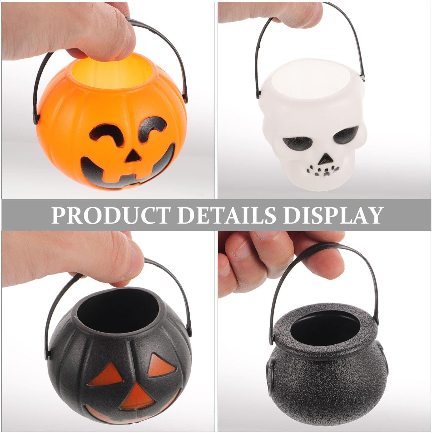 Luxshiny 24pcs Mini Halloween Candy Buckets with Handle for Party Favors