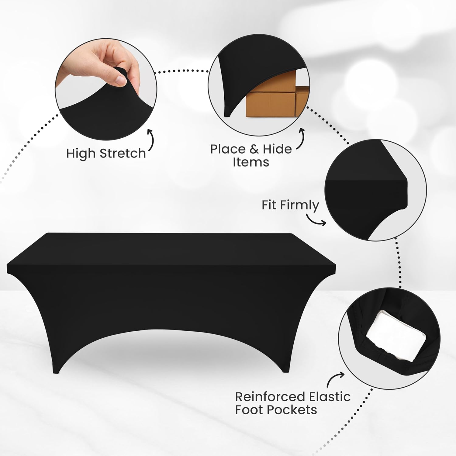 Utopia Kitchen 6FT Spandex Tablecloth 2 Pack Black
