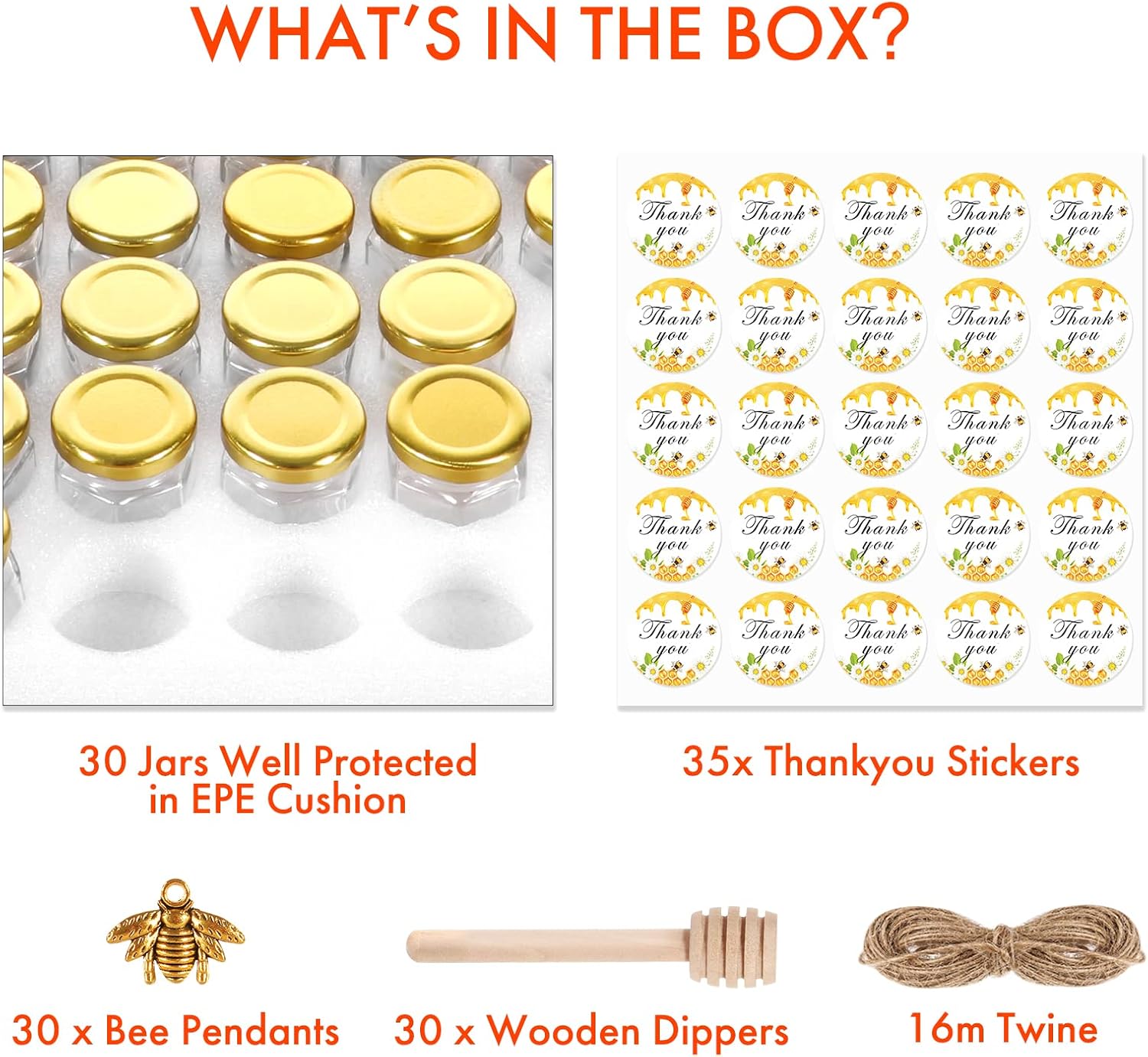 AuroTrends Mini Honey Jars 15oz Glass 30Pack with Dippers