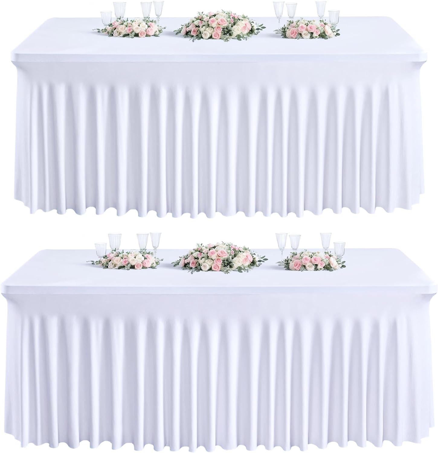 Besutolife 6ft White Tablecloth Rectangle Spandex 2PCS Table Skirt