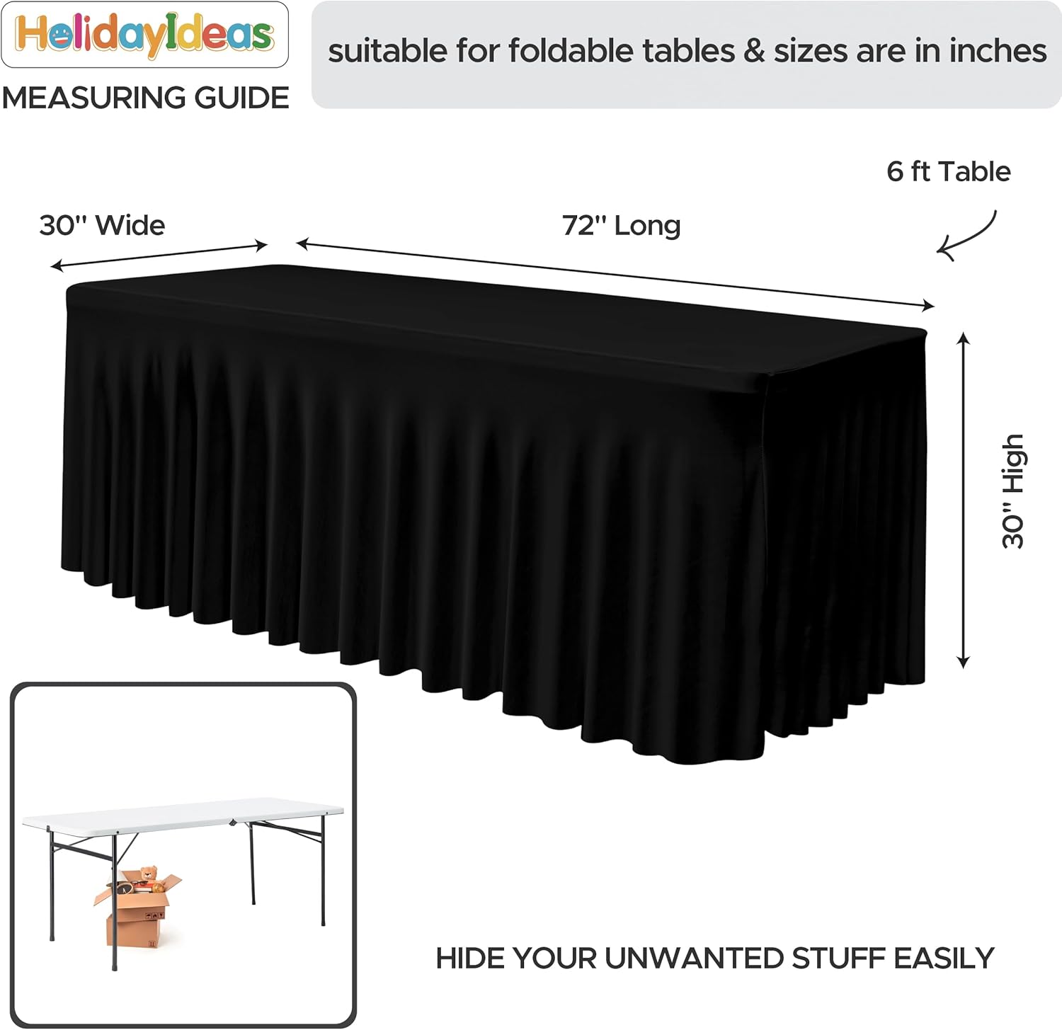 HolidayIdeas Black Spandex Table Skirts for Rectangle Tables 6ft 2 Pack