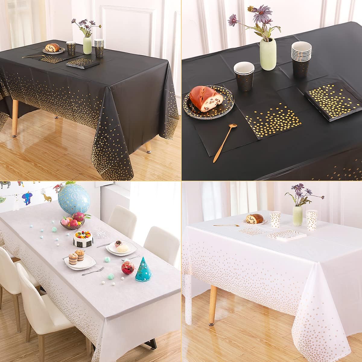 8 Piece Green and Gold Plastic Tablecloth 54x108 Inch