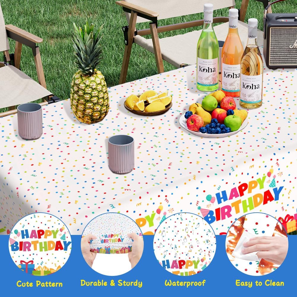 3 Pack Birthday Tablecloths for Kids 54x108 Inch Waterproof Rectangle Party Covers