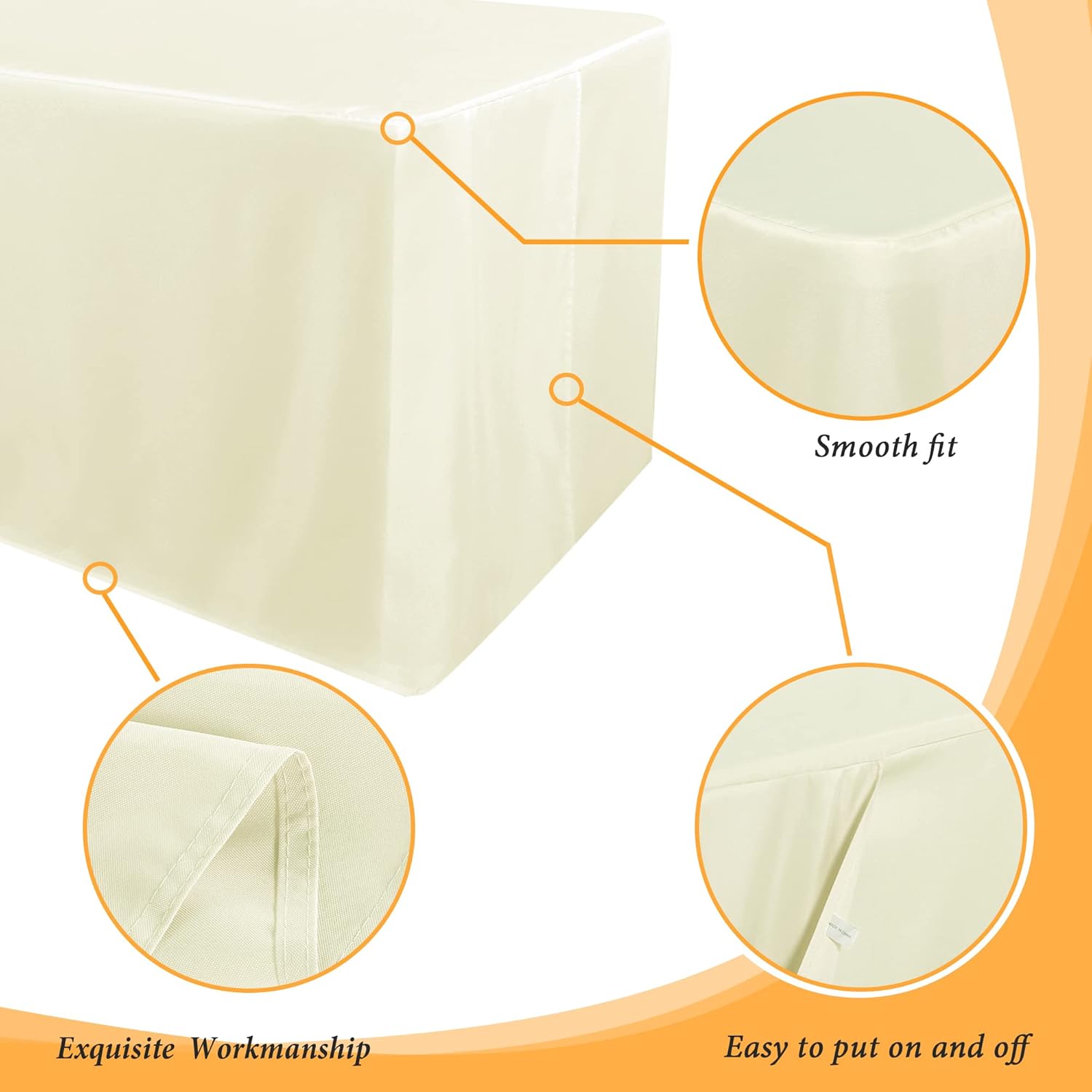 Obstal 2 Pack Table Covers for 4 Foot Rectangle Tables - Cream