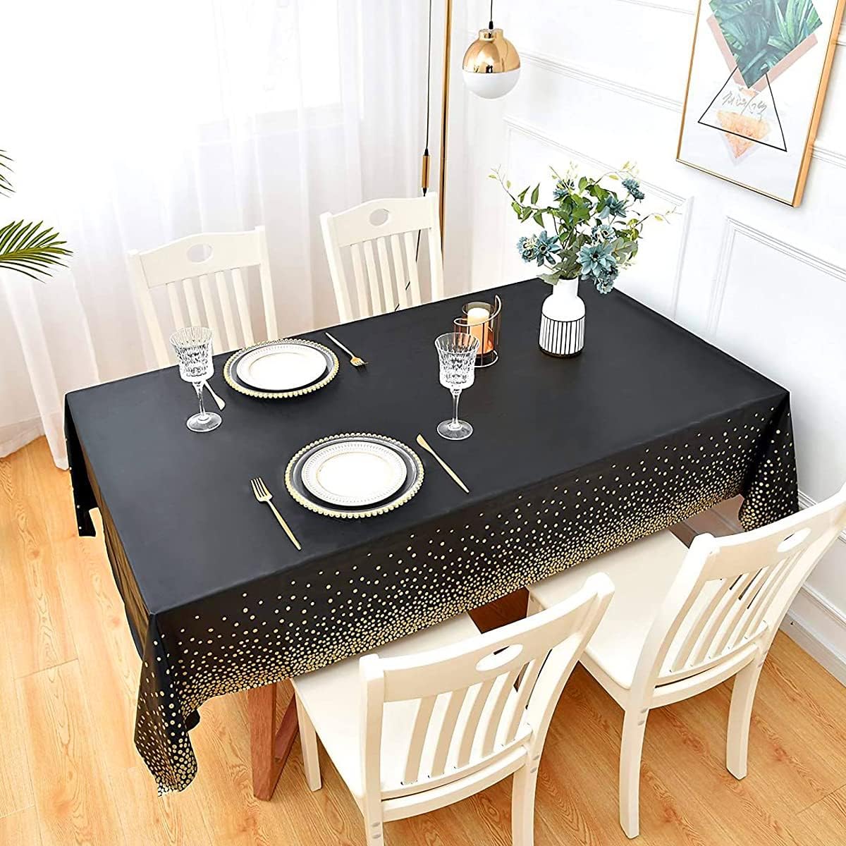 8 Piece Green and Gold Plastic Tablecloth 54x108 Inch