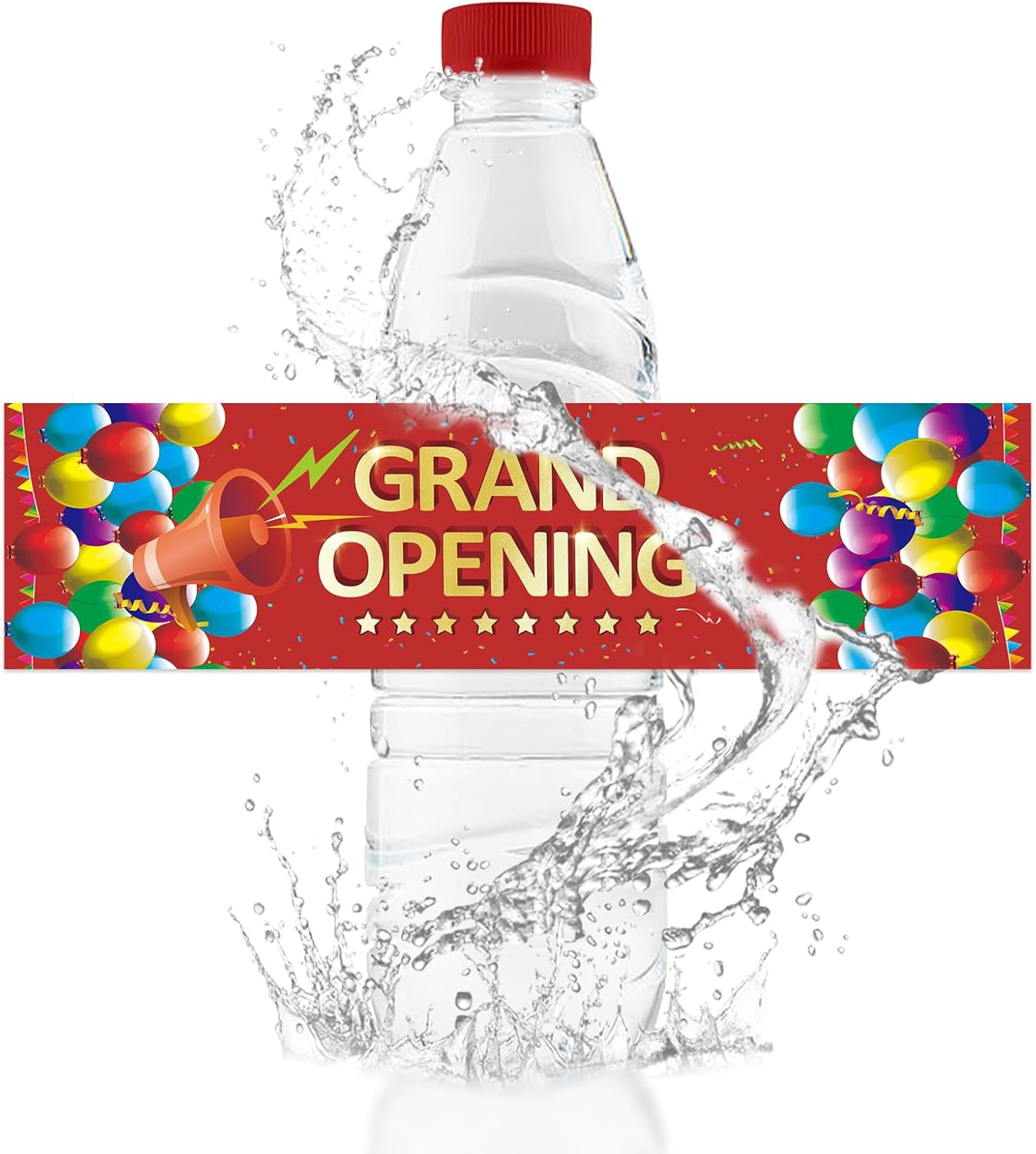 50Pcs Grand Opening Water Bottle Labels Red Waterproof Stickers for Ceremony Favors