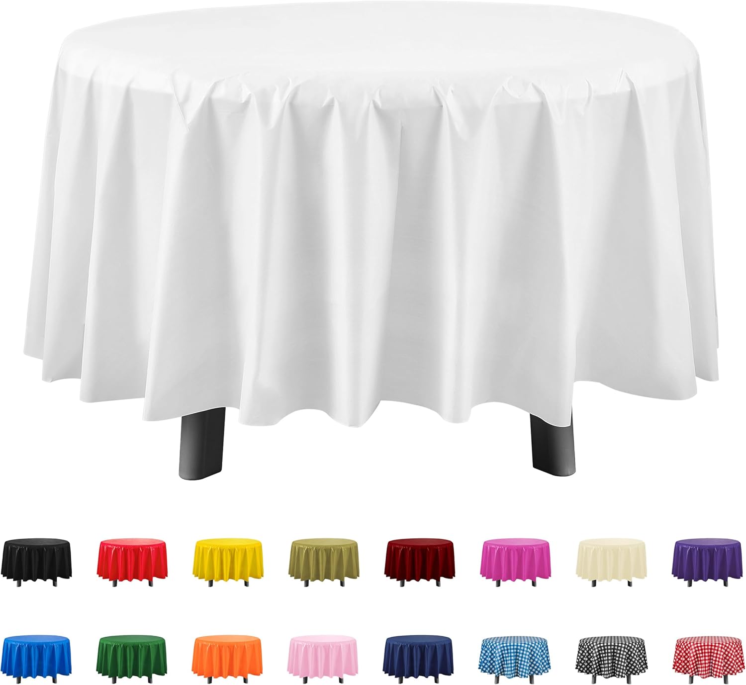 Eleclassi White 6 Pack Round Disposable Tablecloths - 84 Inch