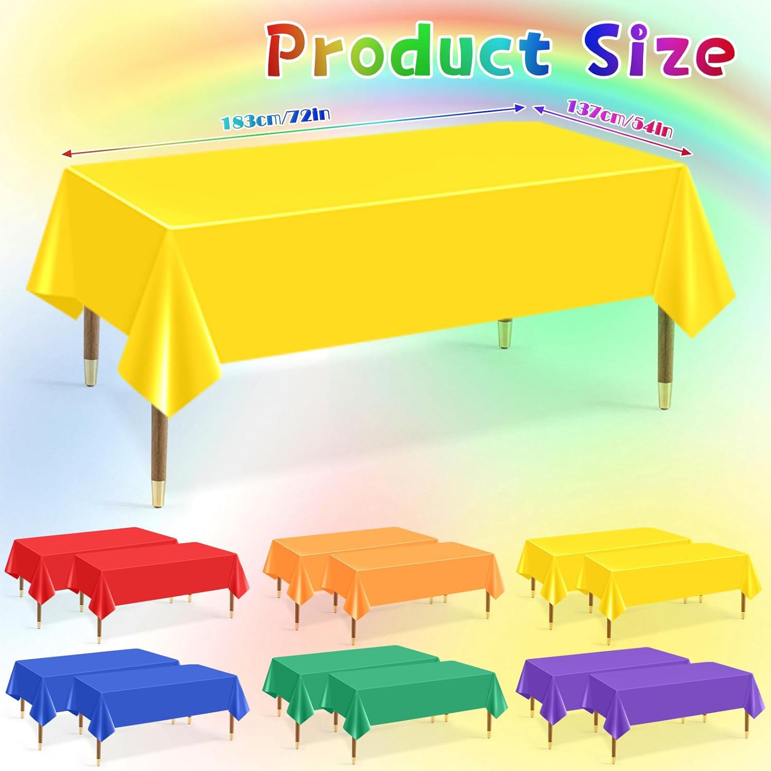 12Pcs Plastic Table Cloth Set Rainbow Neon Colors 54x72 Inch for Parties