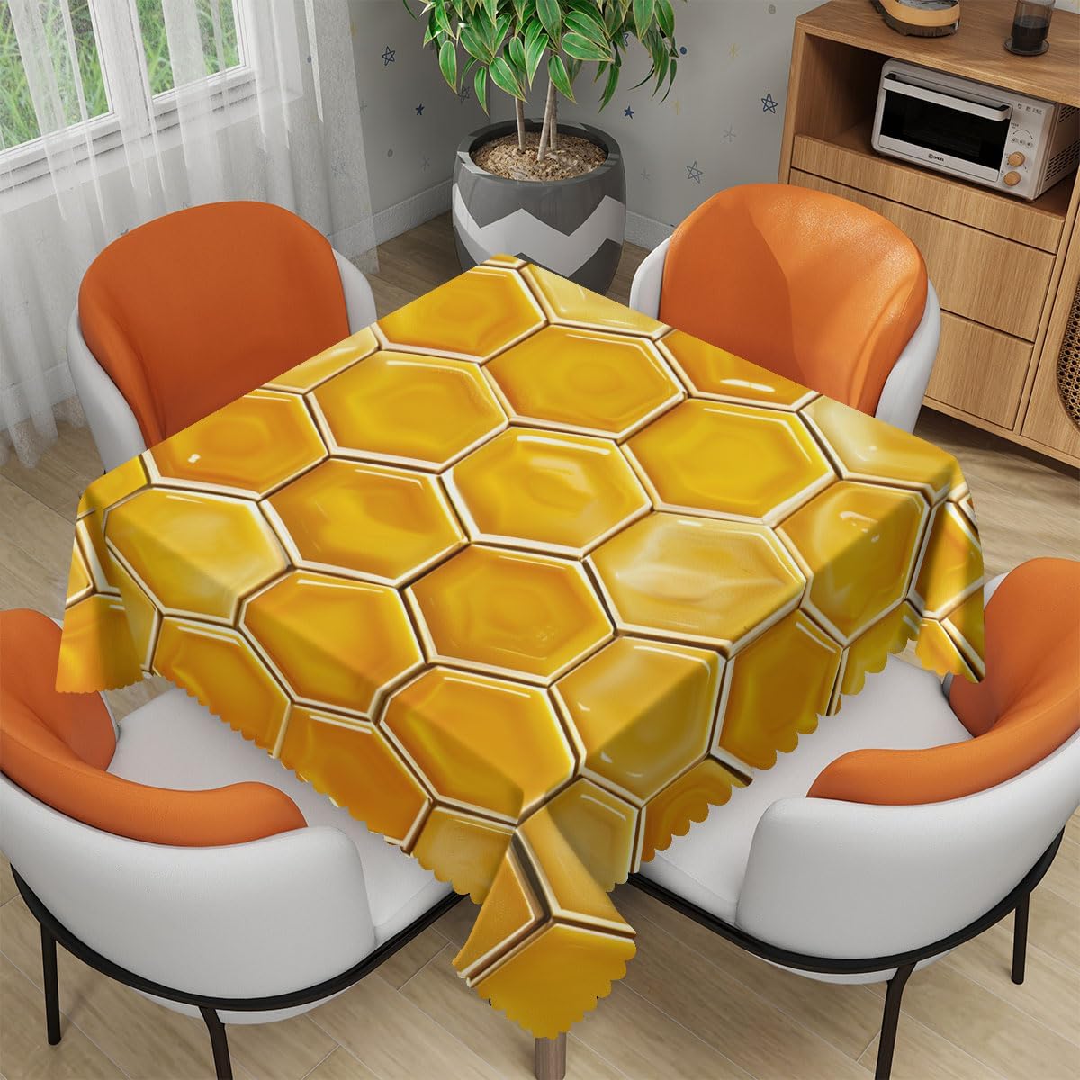 Beehive Tablecloth 54x54 Inch Yellow Gold Honeycomb Design