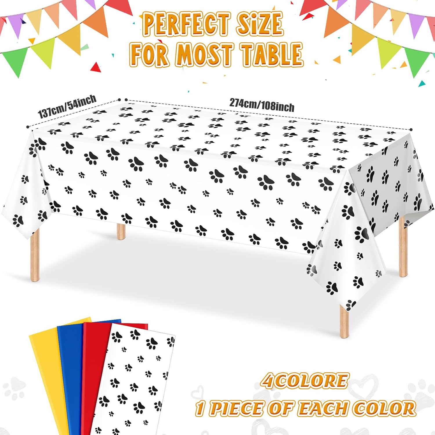4 Pack Paw Print Plastic Tablecloths for Dog Birthday Party