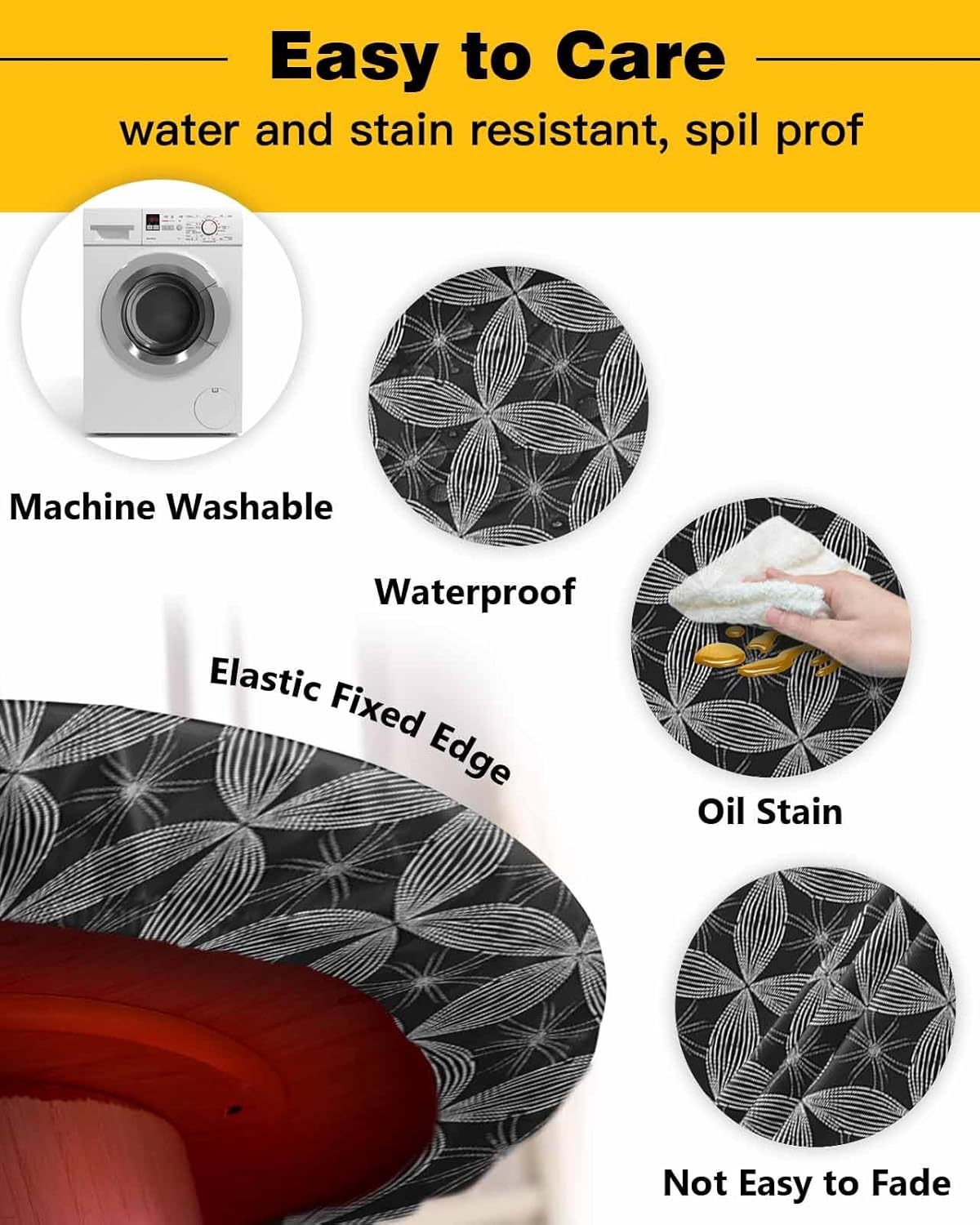 Fantasy Grey Round Waterproof Table Cover Fitted Tablecloth