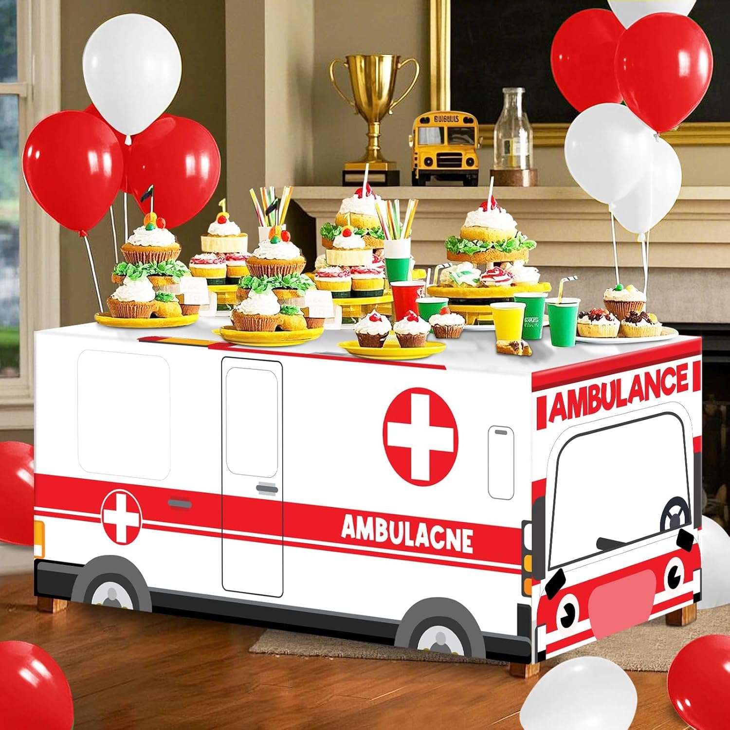Cumule 6 Ft Ambulance Themed Tablecloth