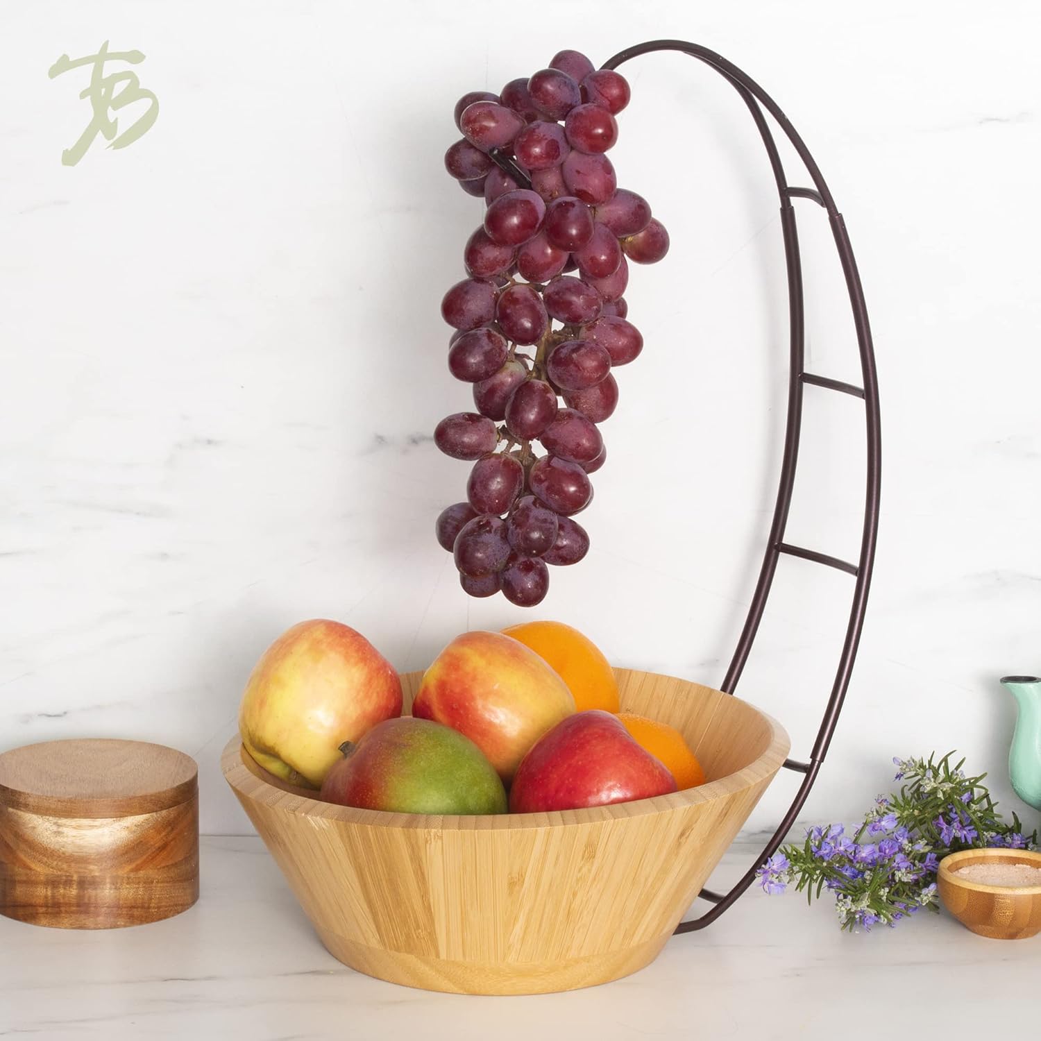 Totally Bamboo Fruit Basket Bowl with Banana Holder Hook